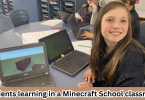 Students learning in a Minecraft School classroom