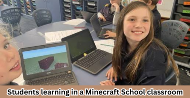 Students learning in a Minecraft School classroom