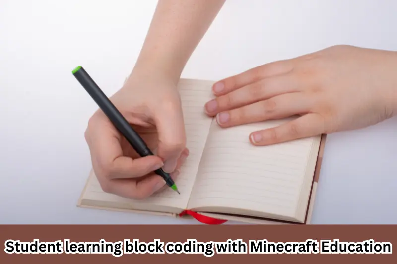 student learning block coding with minecraft education