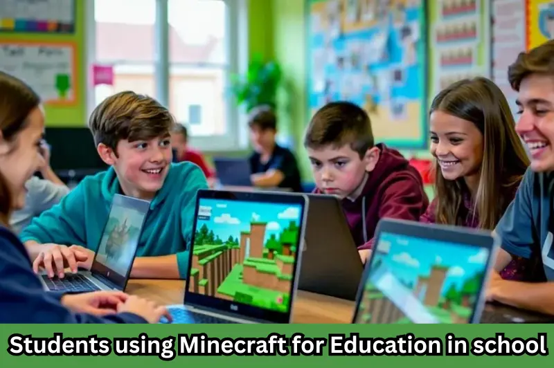 students using minecraft for education in school